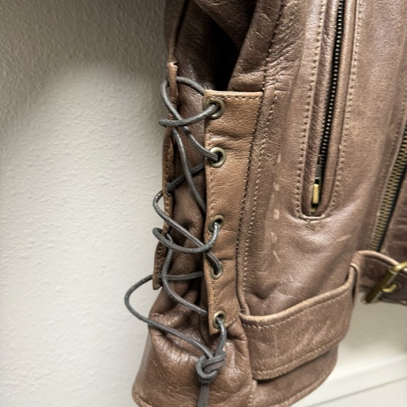 Vintage Motorcycle Jacket Belted Chocolate Brown Worn Look Size XL 100% Leather - Picture 5 of 16